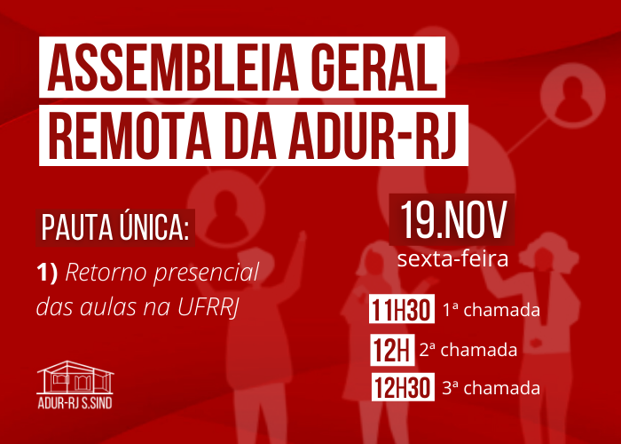 Assembleia Geral Remota da ADUR-RJ nesta sexta-feira!