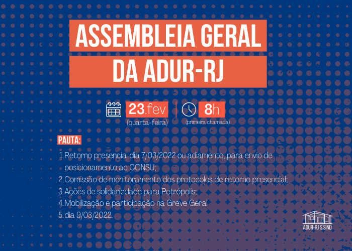 Assembleia Geral da ADUR dia 23 de fevereiro