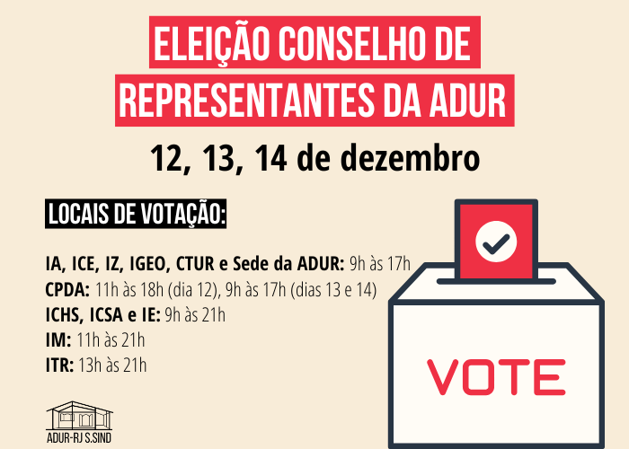 Confira os dias e horários de votação na Eleição para o Conselho de Representantes da ADUR