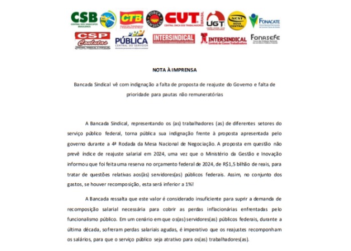 Nota do Conselho de Representantes da ADUR endossa a nota da bancada sindical sobre o andamento das negociações salariais com o governo federal